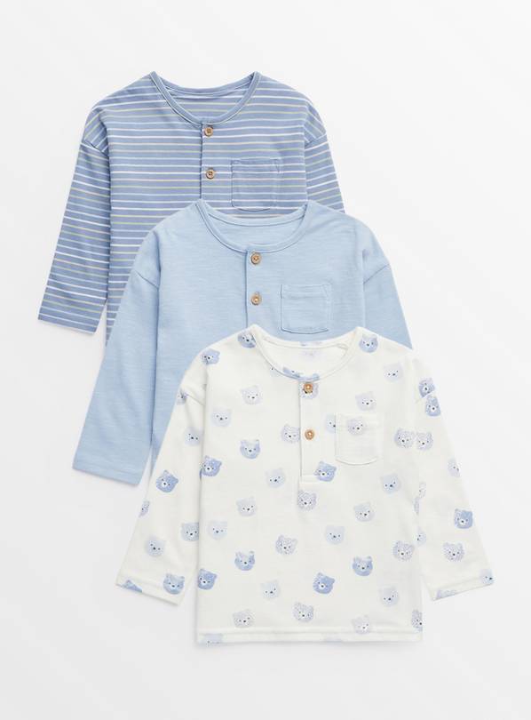 Blue Bear Print Long Sleeve T-Shirts 3 Pack  9-12 months